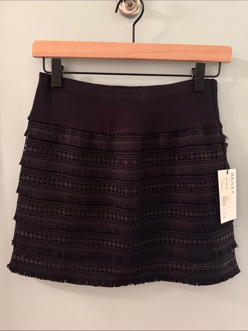 Bailey 44 Black Fringe & Lace-Trim Mini Skirt - XS - NWT